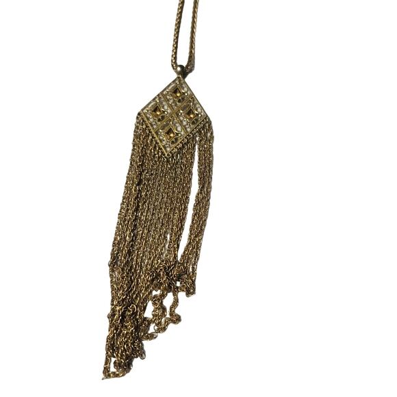 Stella & Dot Retired Makena Golden Tassel Pendant Rope‎ Necklace Fretwork - Picture 5 of 7